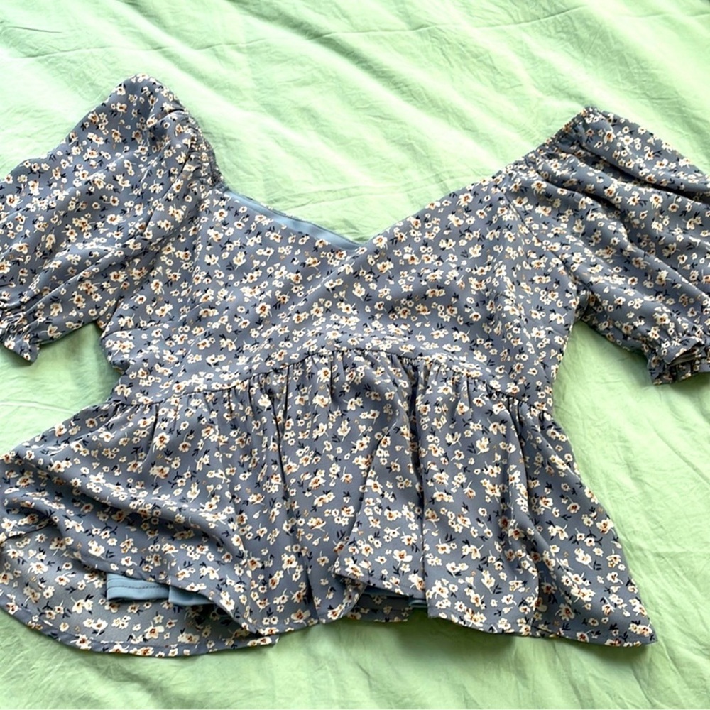 Blue floral chiffon top